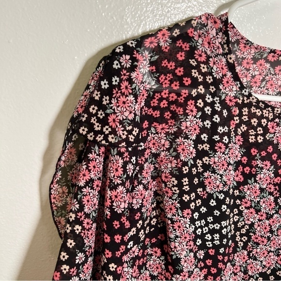 NANETTE Nanette Lepore Printed Ruffle Blouse Black Floral - Picture 8 of 15